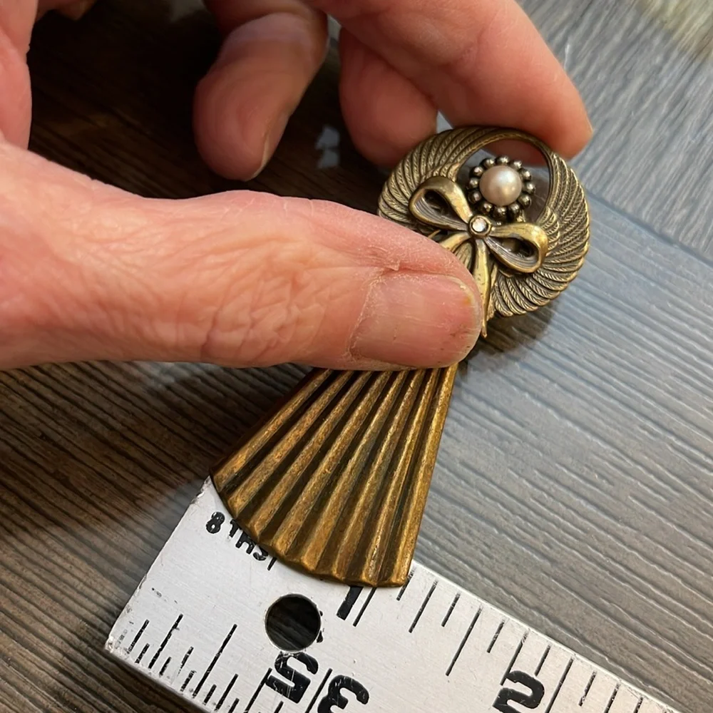 Vintage Brass Multi Metal Angel Brooch Set